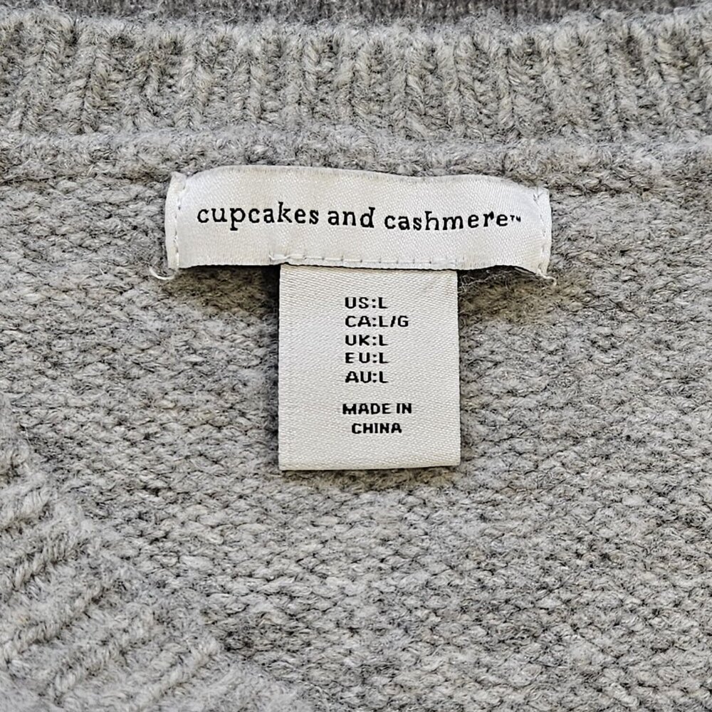 Cupcakes & Cashmere Sweater Women L Gray Christmas Cats LS Crewneck Cozy Holiday - Picture 3 of 13